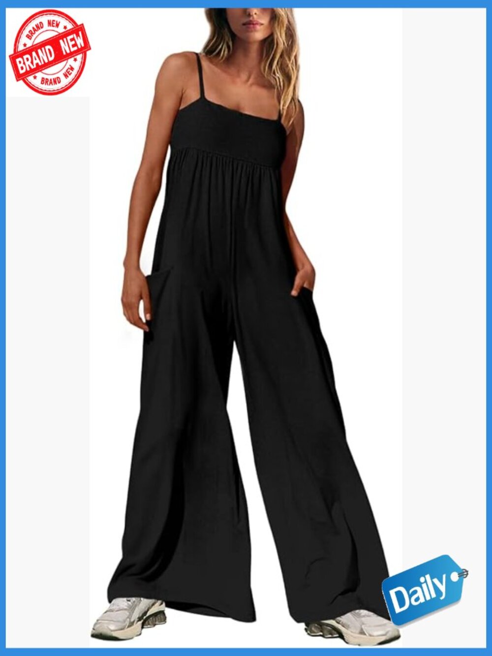 Casual Spaghetti Strap Wide Leg Jumpsuit with Pockets